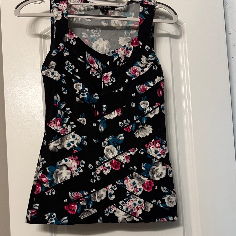 Floral Black Sleeveless Top WHBM XXS